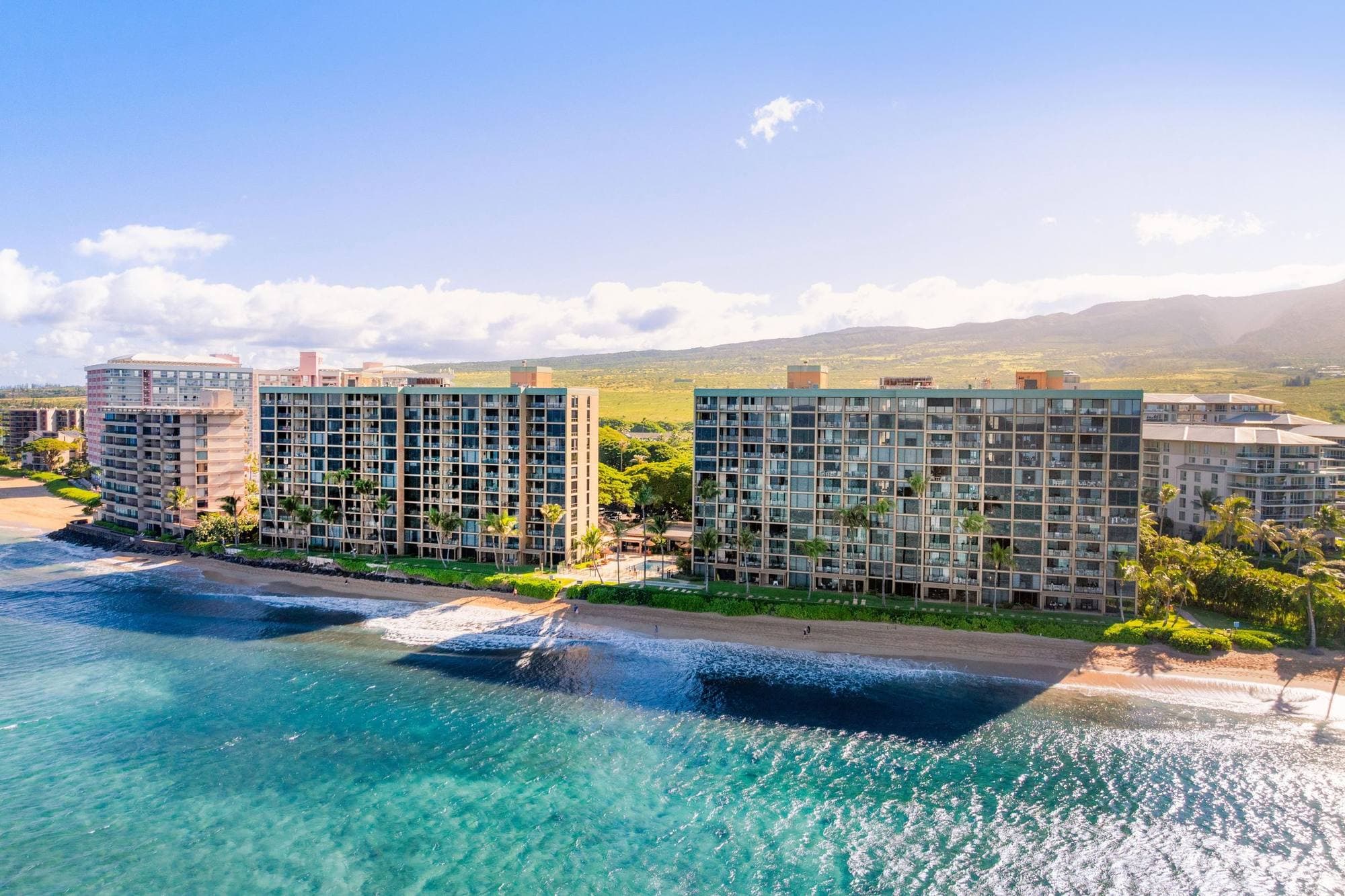 Aerial view of The Mahana on Kaanapali Beach, West Maui